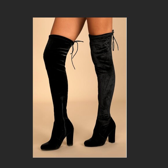 Lulu's So Much Yes Black Velvet Over the Knee Boots - Picture 1 of 4
